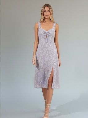 ASTR Lavender Floral Midi Dress Size L Open Back Smocked Ditsy Summer Sundress